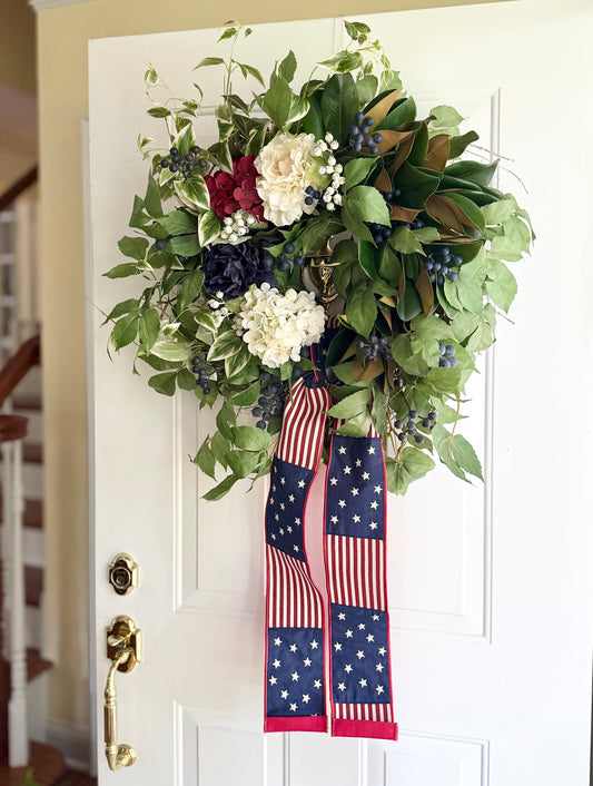 Patriotic Magnolia & Hydrangea Wreath