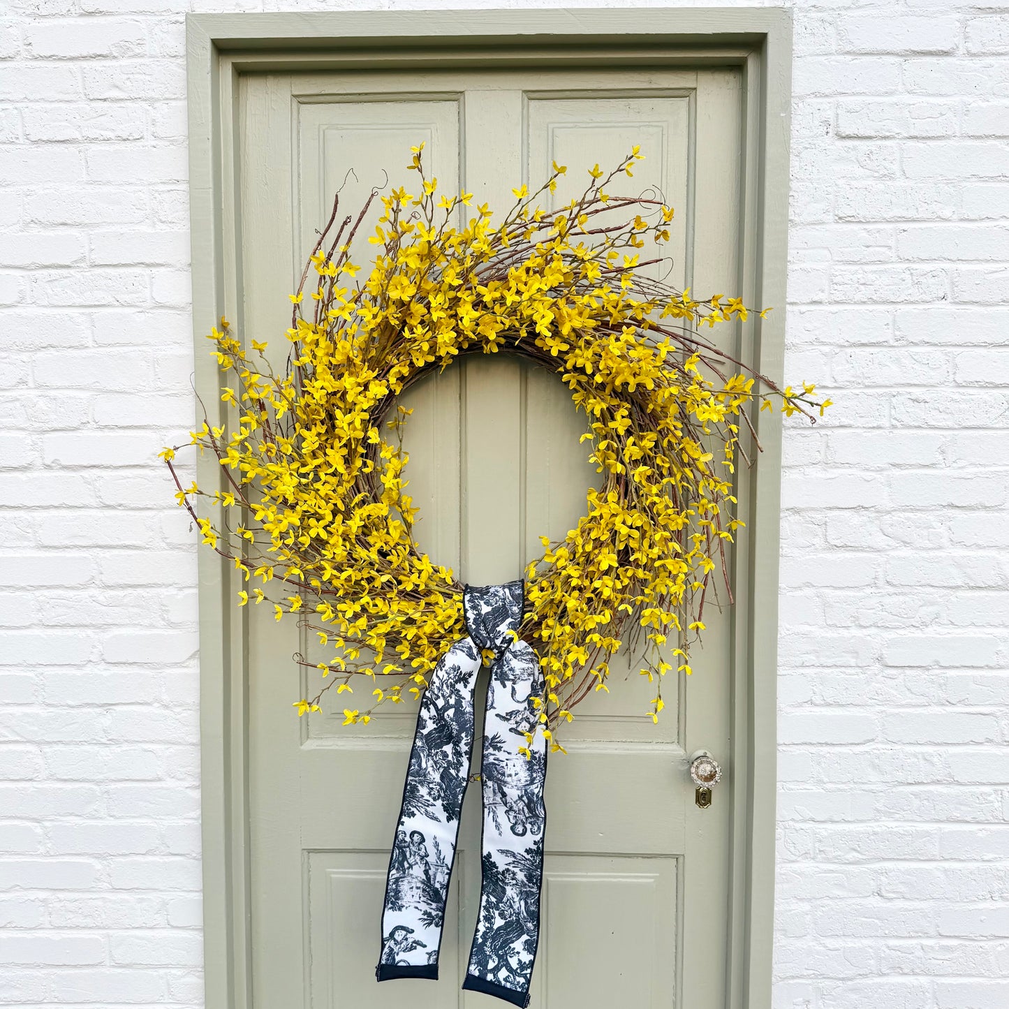 XL 32" Spring Forsythia Front Door Wreath with Designer Ribbon