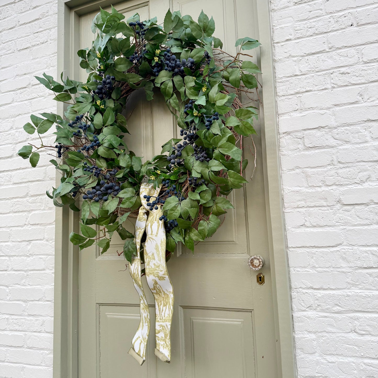 32” XL Faux Blueberry & Birch Spring Summer Front Door Wreath