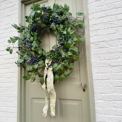 32” XL Faux Blueberry & Birch Spring Summer Front Door Wreath