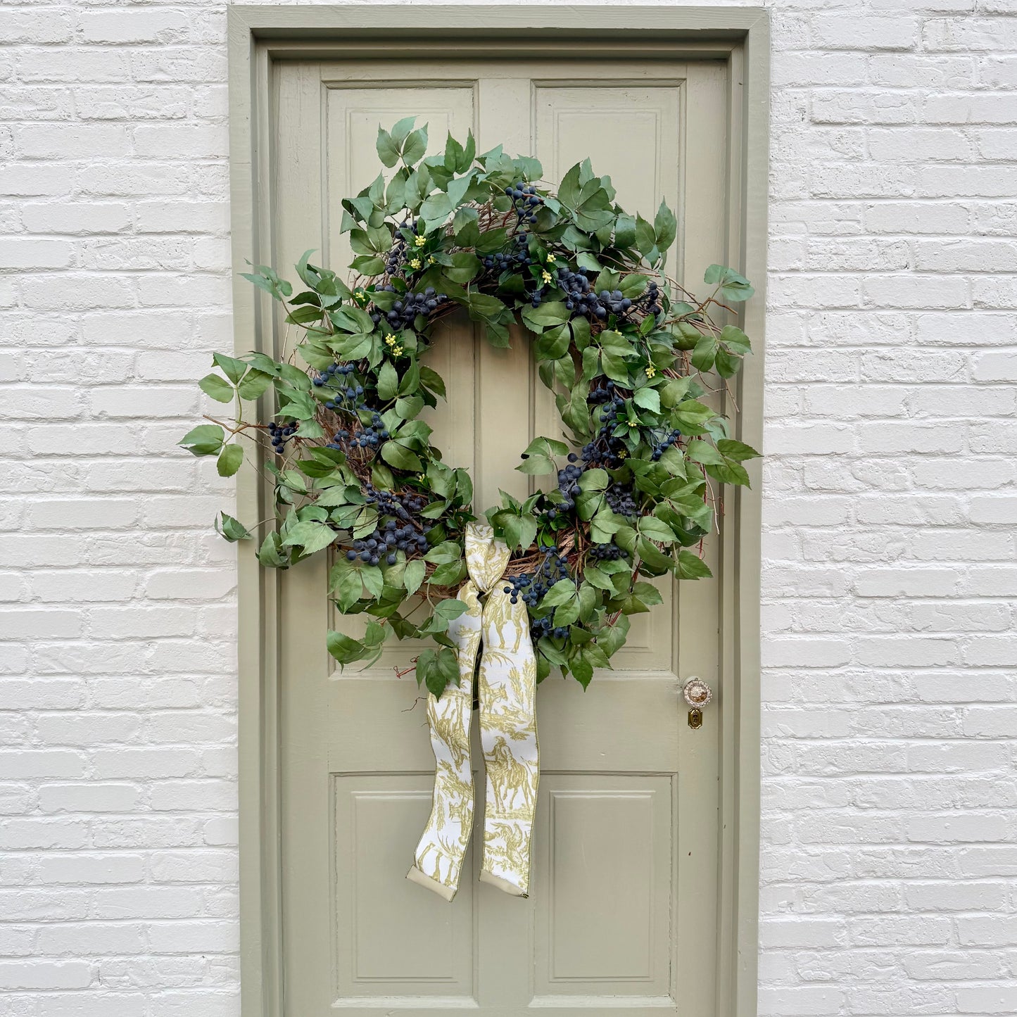 32” XL Faux Blueberry & Birch Spring Summer Front Door Wreath