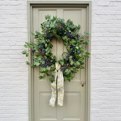 32” XL Faux Blueberry & Birch Spring Summer Front Door Wreath