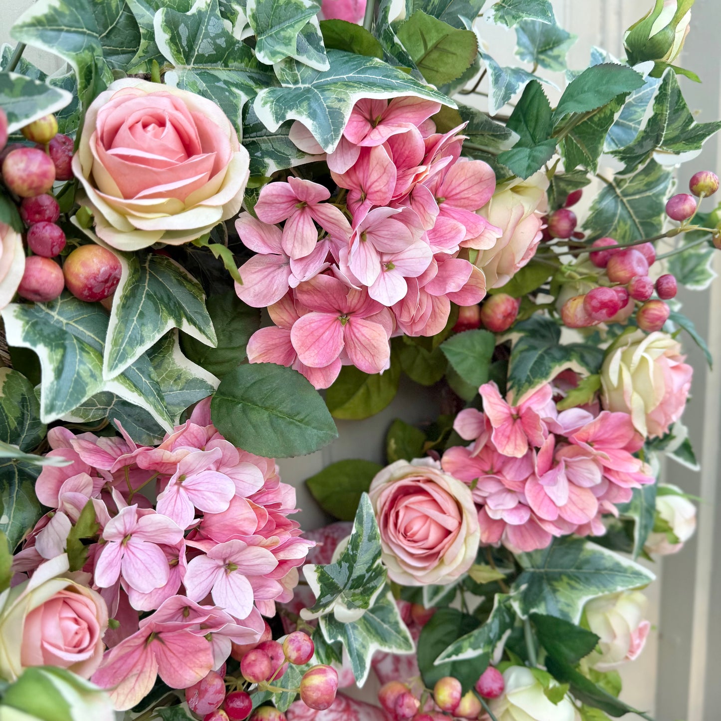 Pink Hydrangea & Rose Wreath