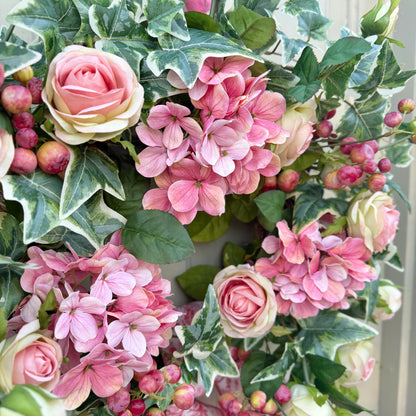 Pink Hydrangea & Rose Wreath