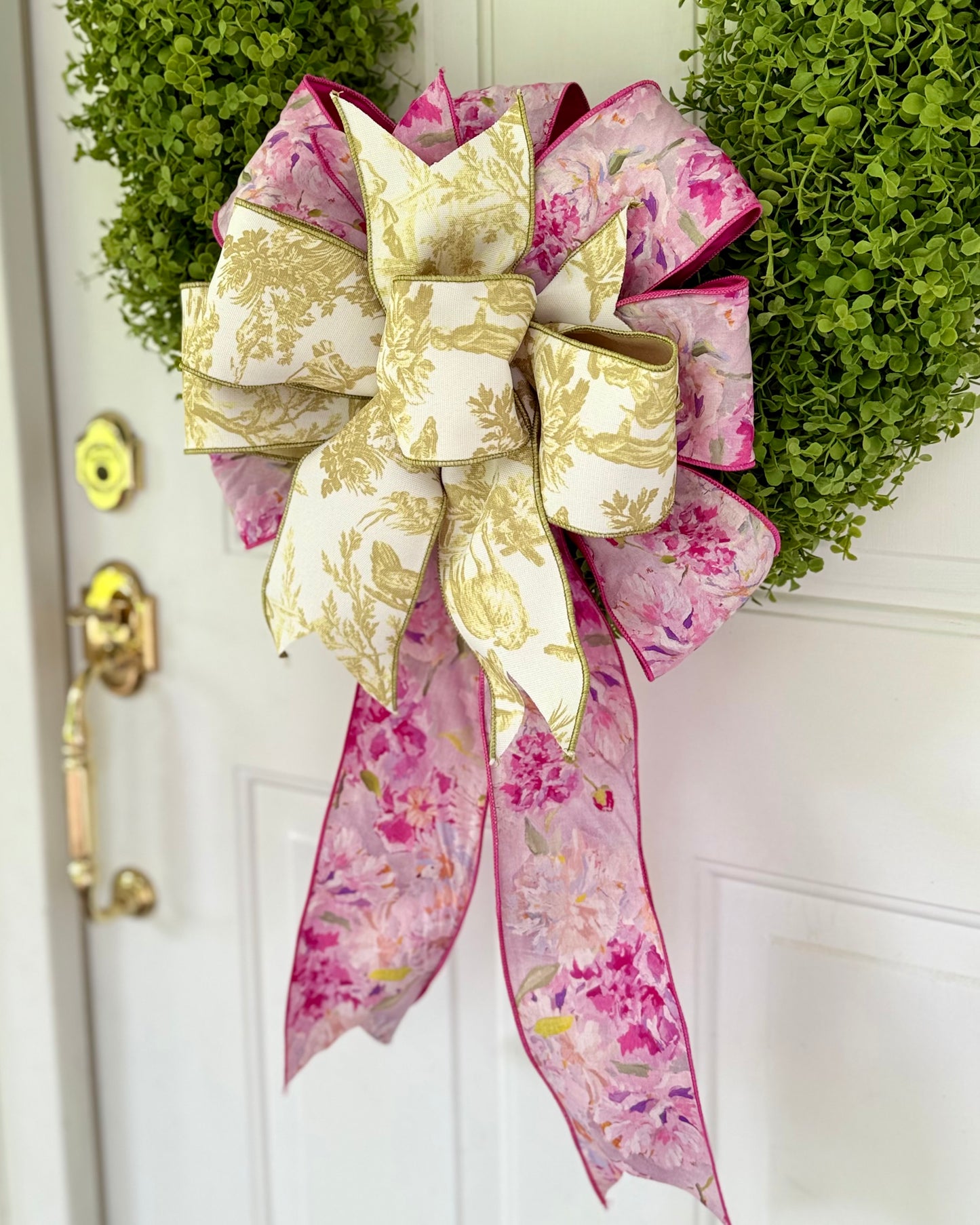 Sunny Lime Toile & Peony Bow