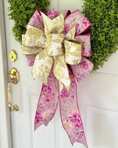 Sunny Lime Toile & Peony Bow
