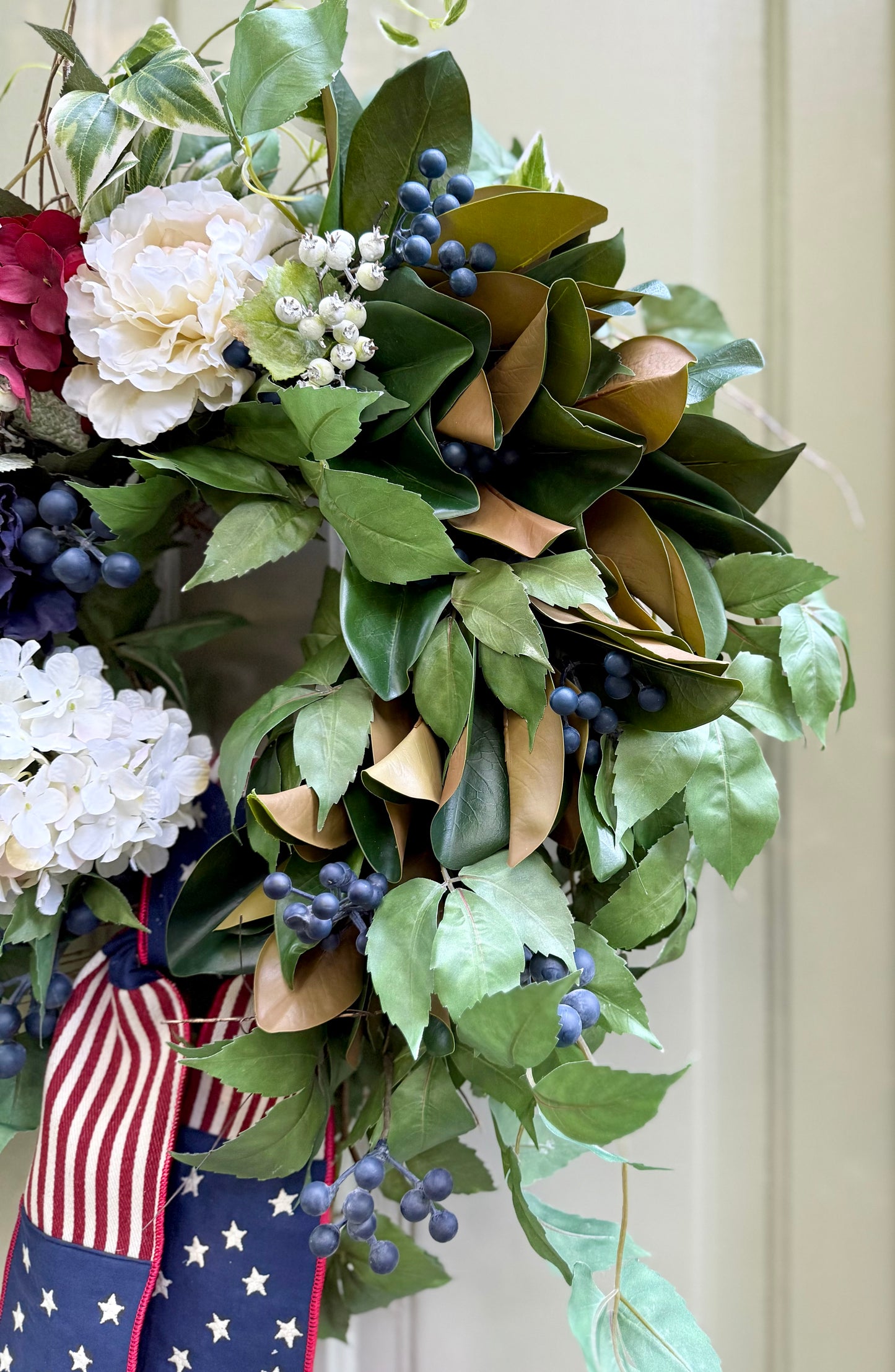 Patriotic Magnolia & Hydrangea Wreath