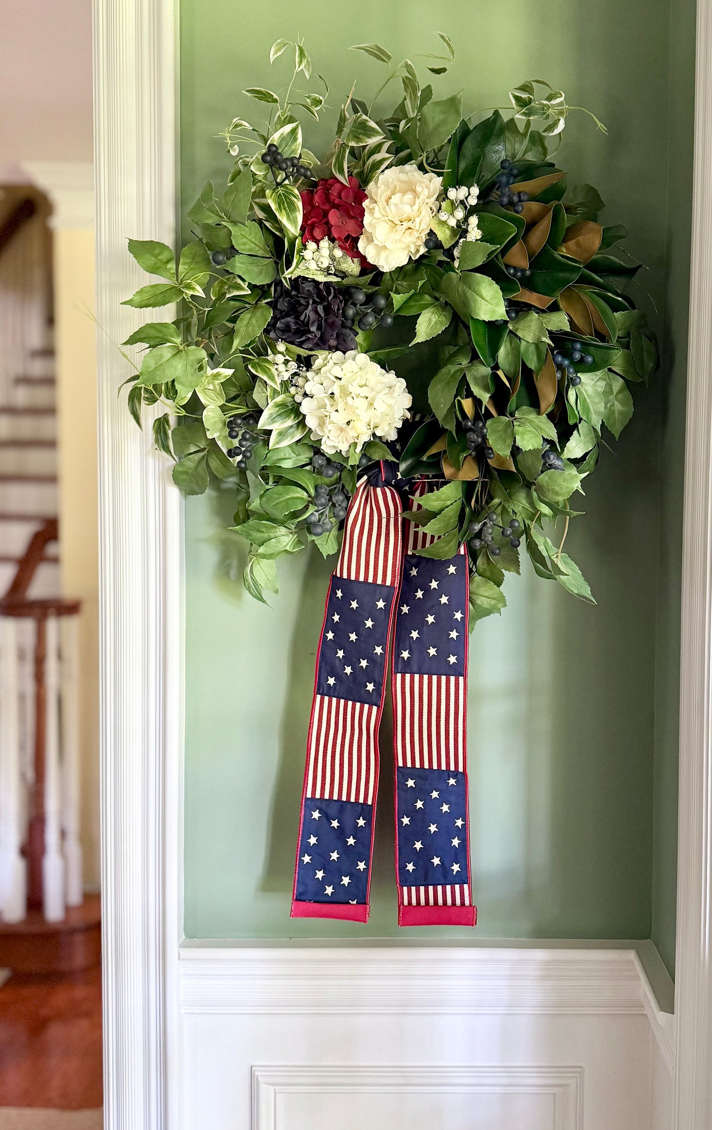 Patriotic Magnolia & Hydrangea Wreath