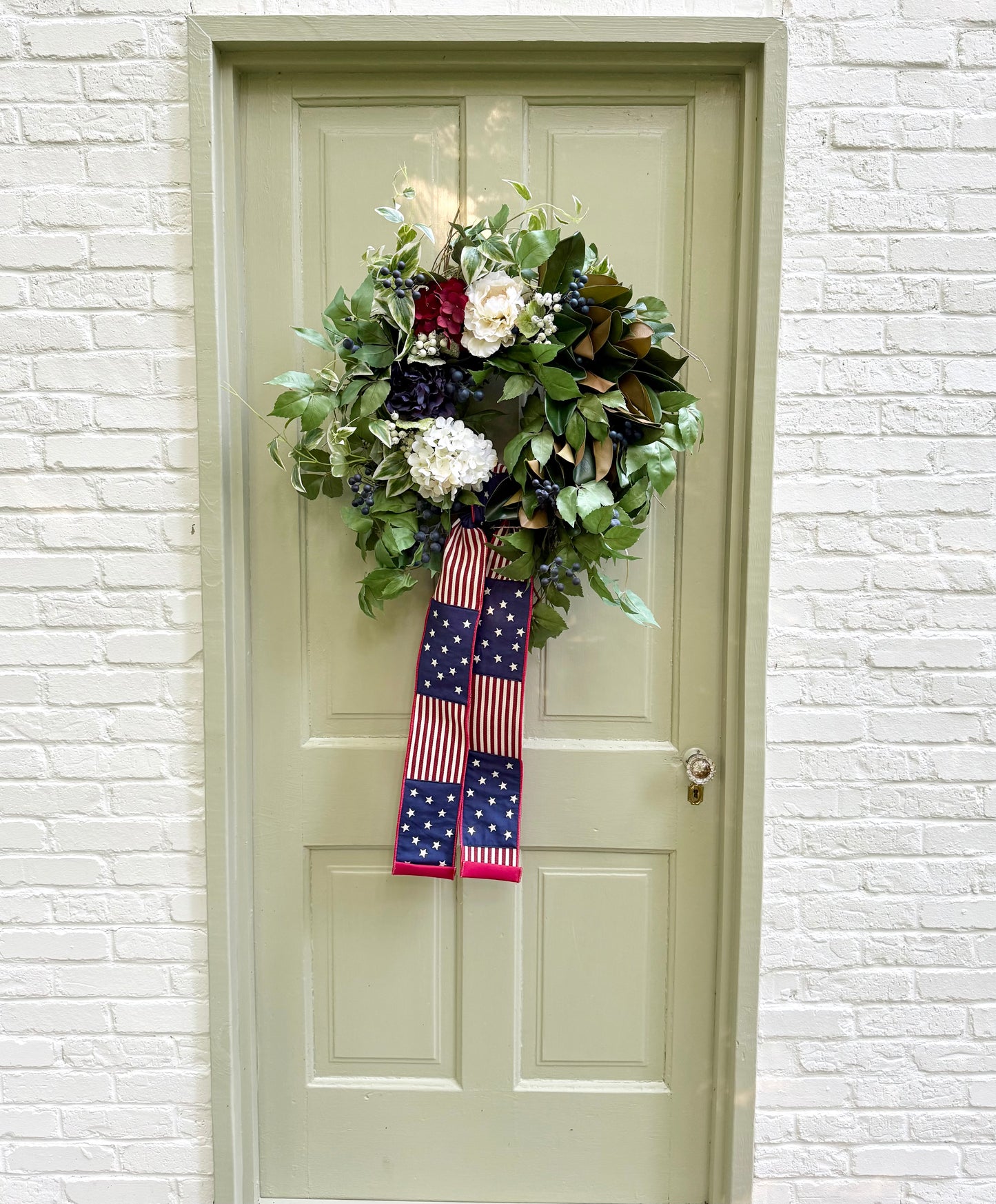 Patriotic Magnolia & Hydrangea Wreath