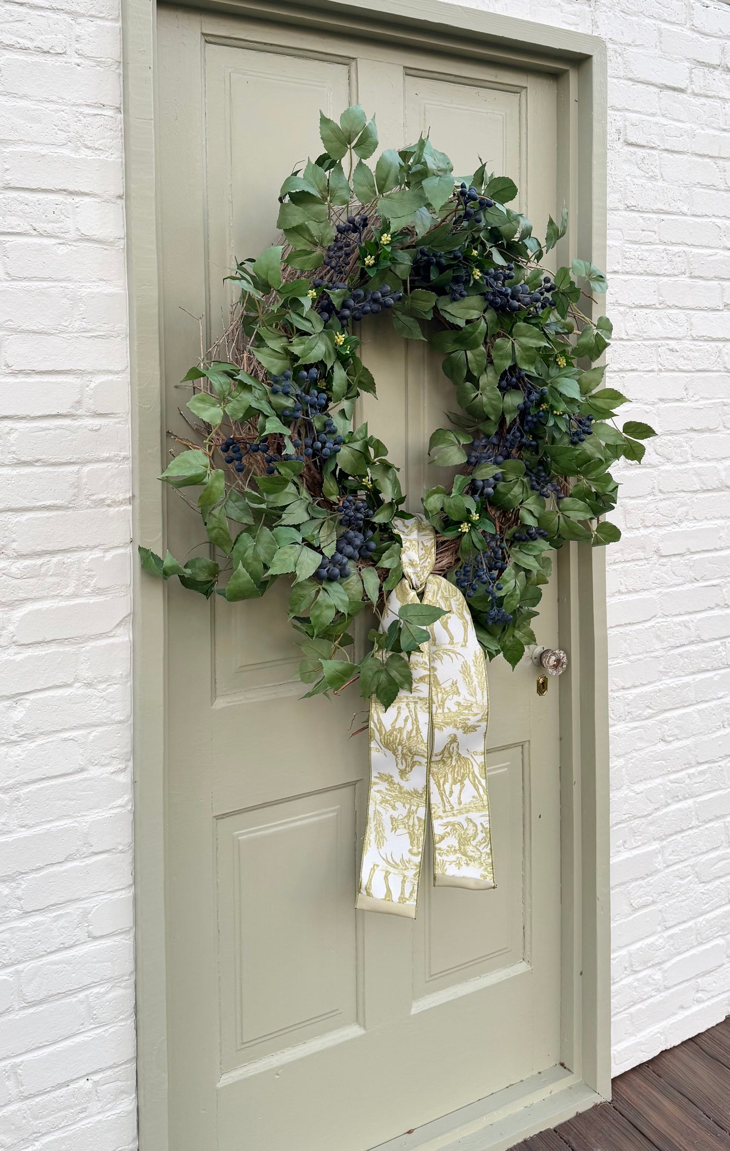 32” XL Faux Blueberry & Birch Spring Summer Front Door Wreath