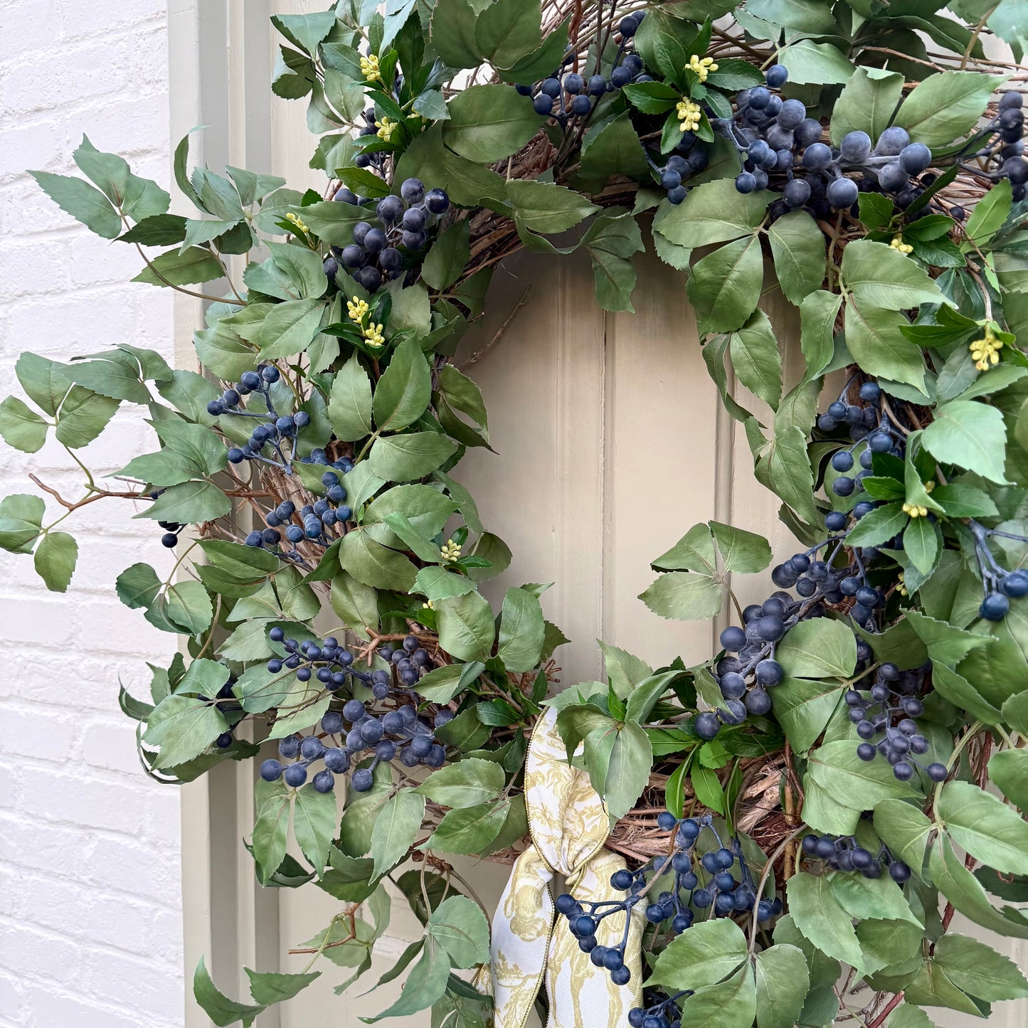 32” XL Faux Blueberry & Birch Spring Summer Front Door Wreath