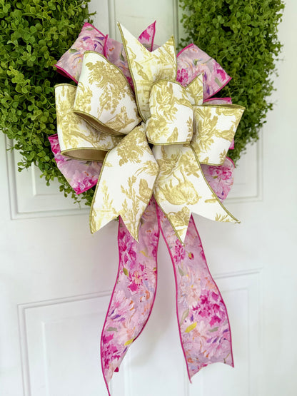Sunny Lime Toile & Peony Bow
