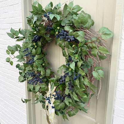 32” XL Faux Blueberry & Birch Spring Summer Front Door Wreath