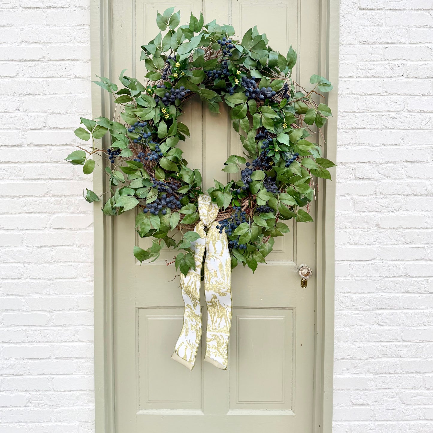 32” XL Faux Blueberry & Birch Spring Summer Front Door Wreath