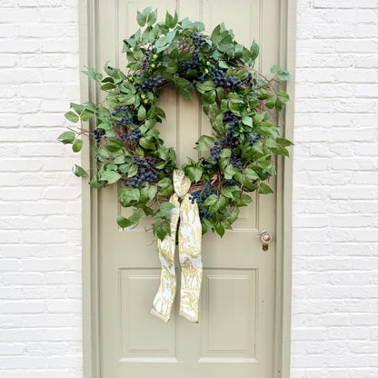 32” XL Faux Blueberry & Birch Spring Summer Front Door Wreath