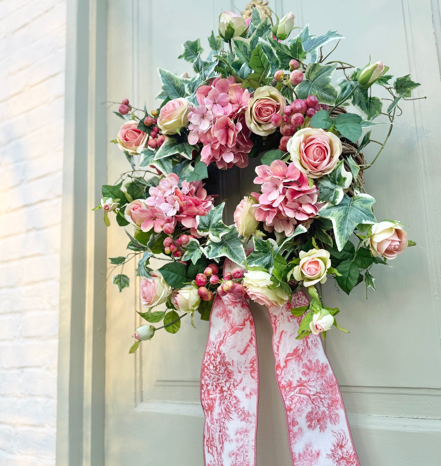 Pink Hydrangea & Rose Wreath