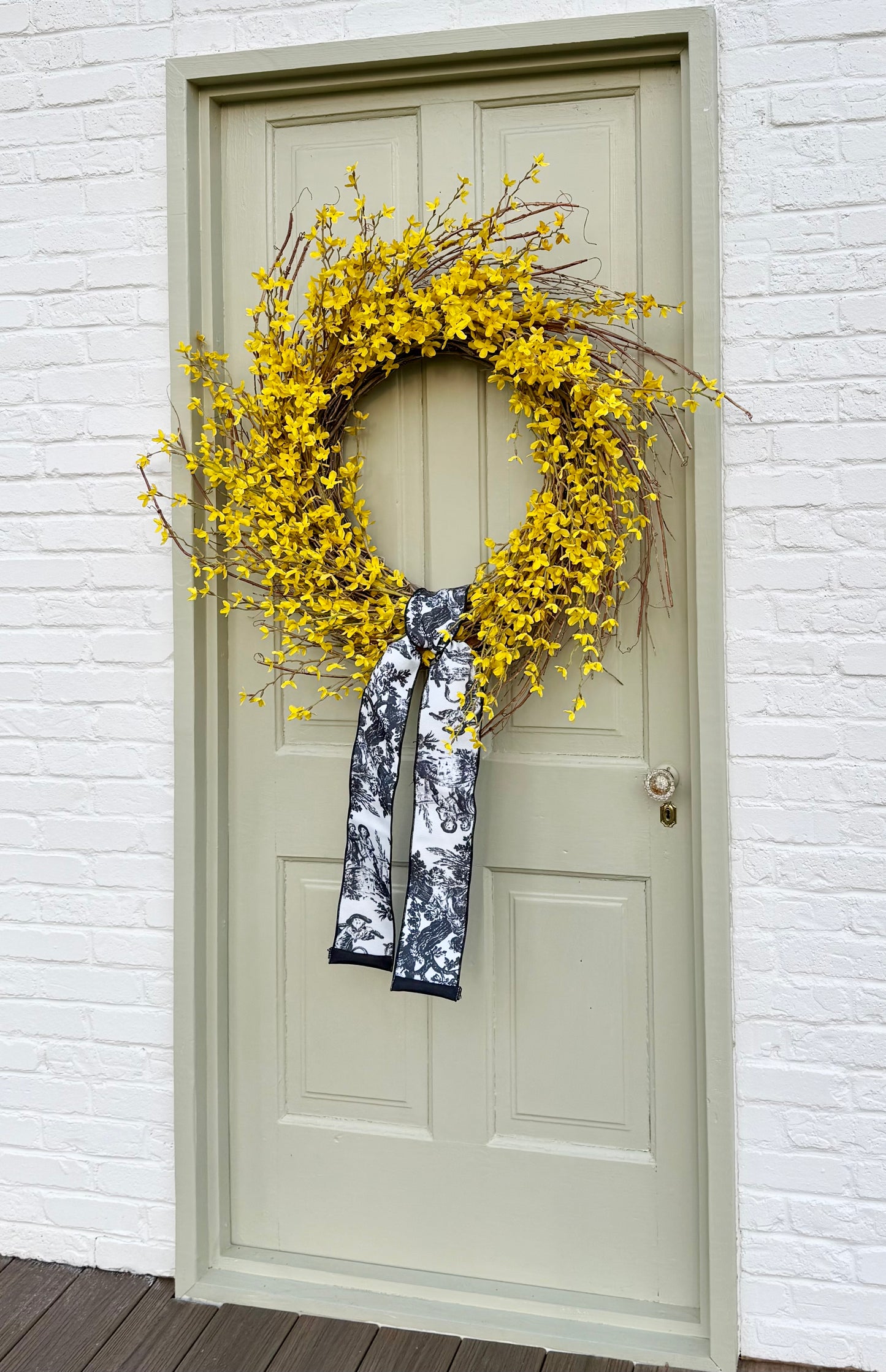 XL 32" Spring Forsythia Front Door Wreath with Designer Ribbon