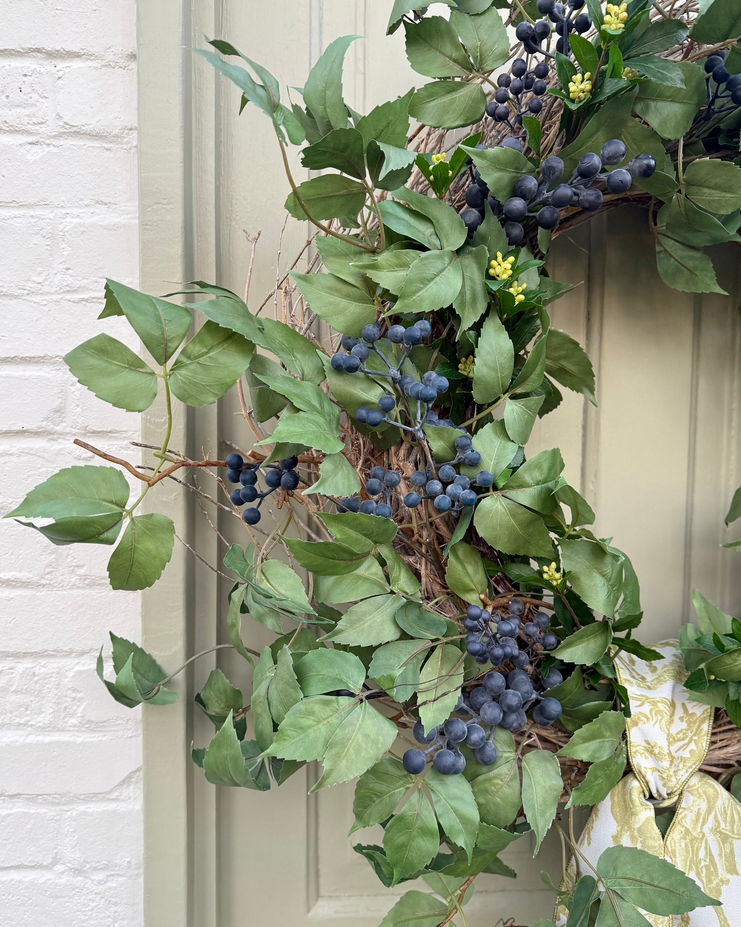 32” XL Faux Blueberry & Birch Spring Summer Front Door Wreath