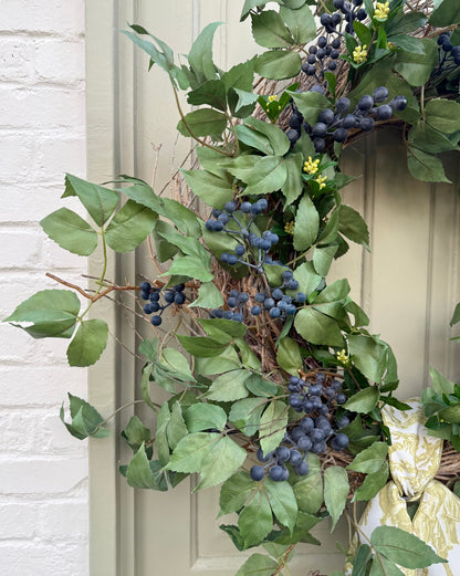 32” XL Faux Blueberry & Birch Spring Summer Front Door Wreath