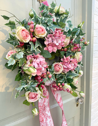 Pink Hydrangea & Rose Wreath