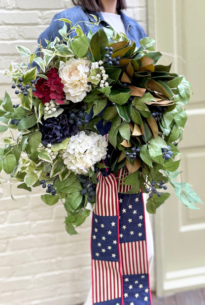Patriotic Magnolia & Hydrangea Wreath