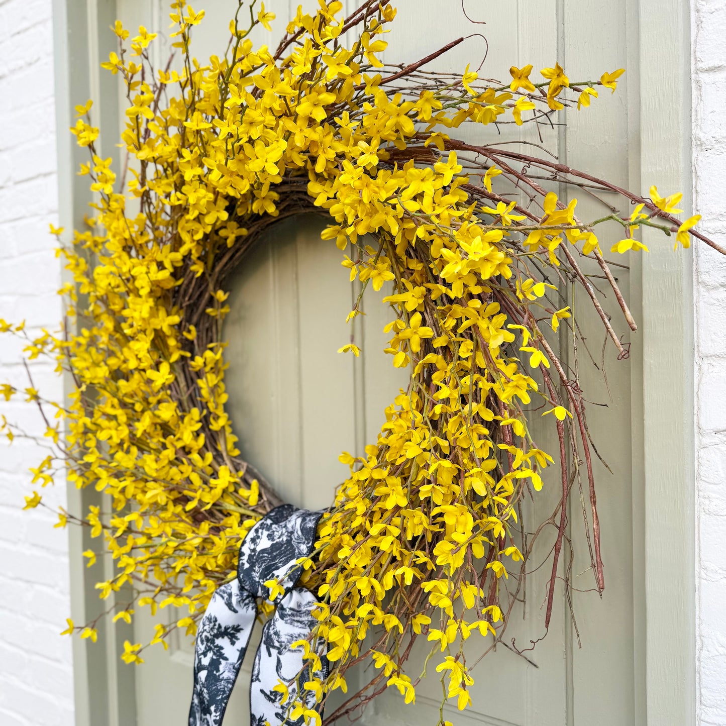 XL 32" Spring Forsythia Front Door Wreath with Designer Ribbon