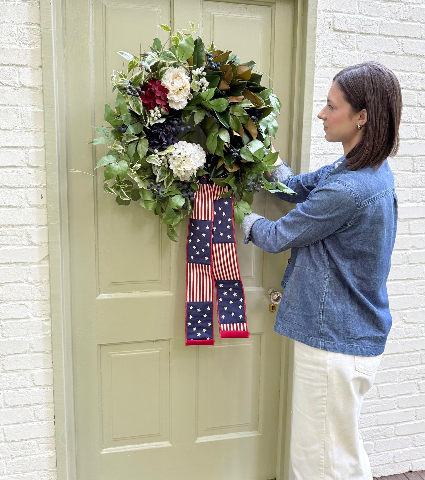 Patriotic Magnolia & Hydrangea Wreath