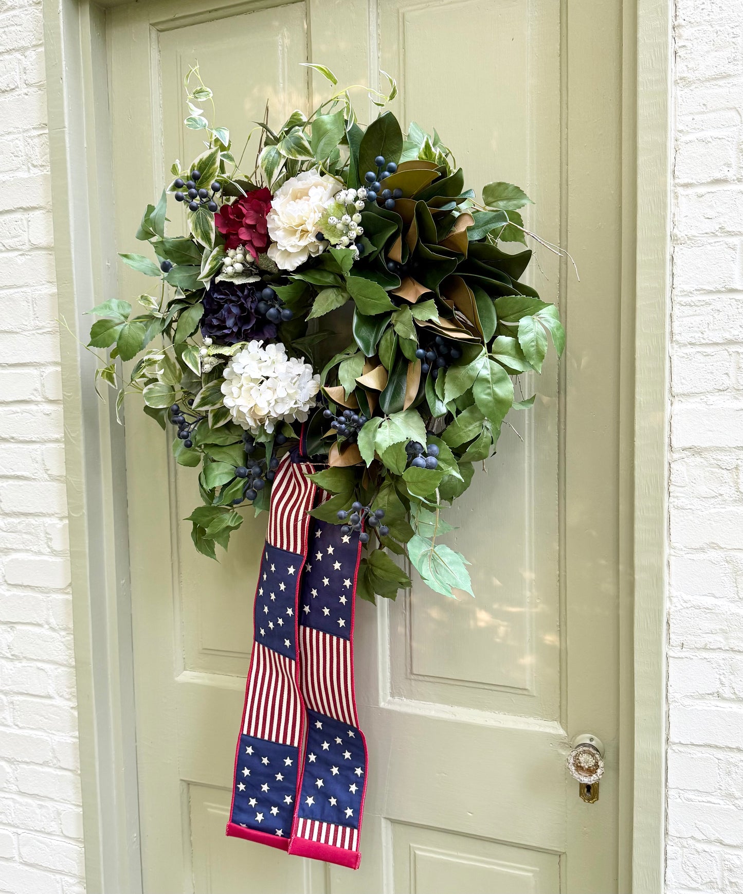 Patriotic Magnolia & Hydrangea Wreath