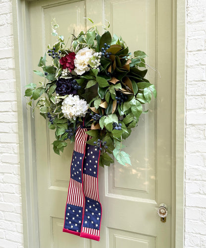 Patriotic Magnolia & Hydrangea Wreath