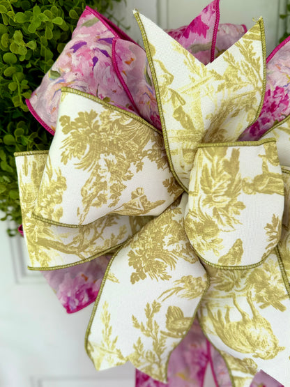 Sunny Lime Toile & Peony Bow
