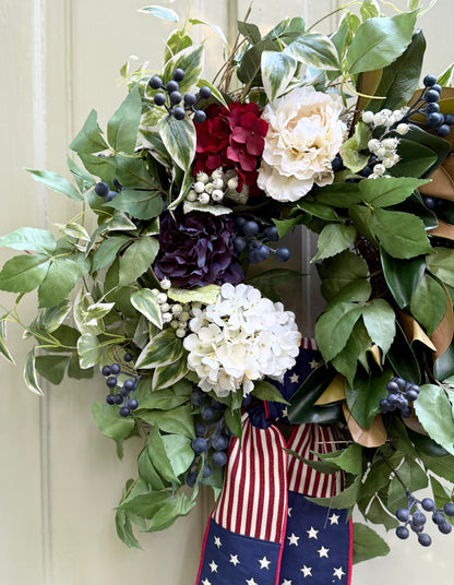 Patriotic Magnolia & Hydrangea Wreath