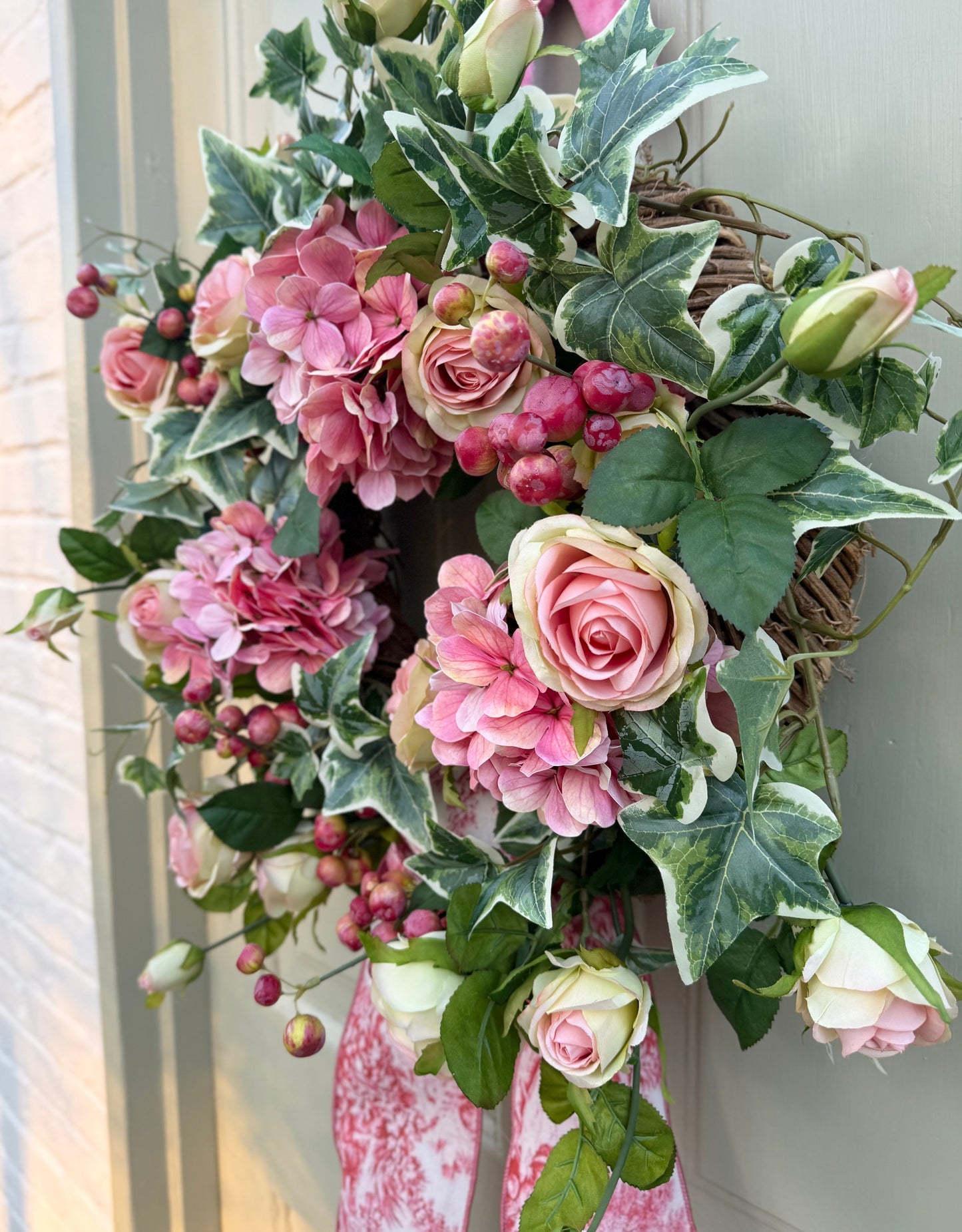 Pink Hydrangea & Rose Wreath