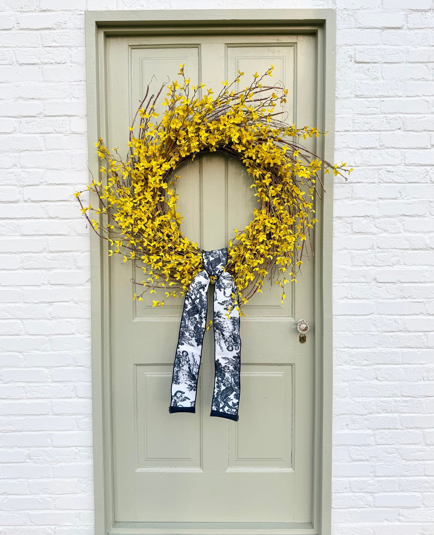 XL 32" Spring Forsythia Front Door Wreath with Designer Ribbon