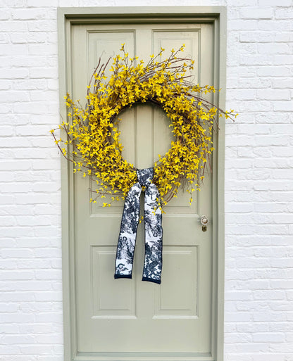 XL 32" Spring Forsythia Front Door Wreath with Designer Ribbon