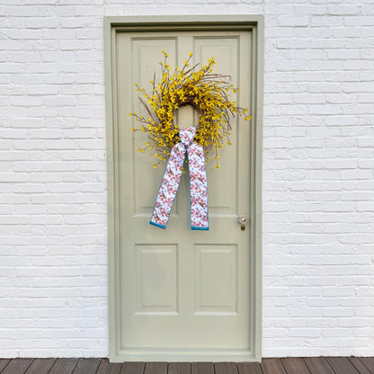 Spring Forsythia Front Door Wreath with Designer Ribbon