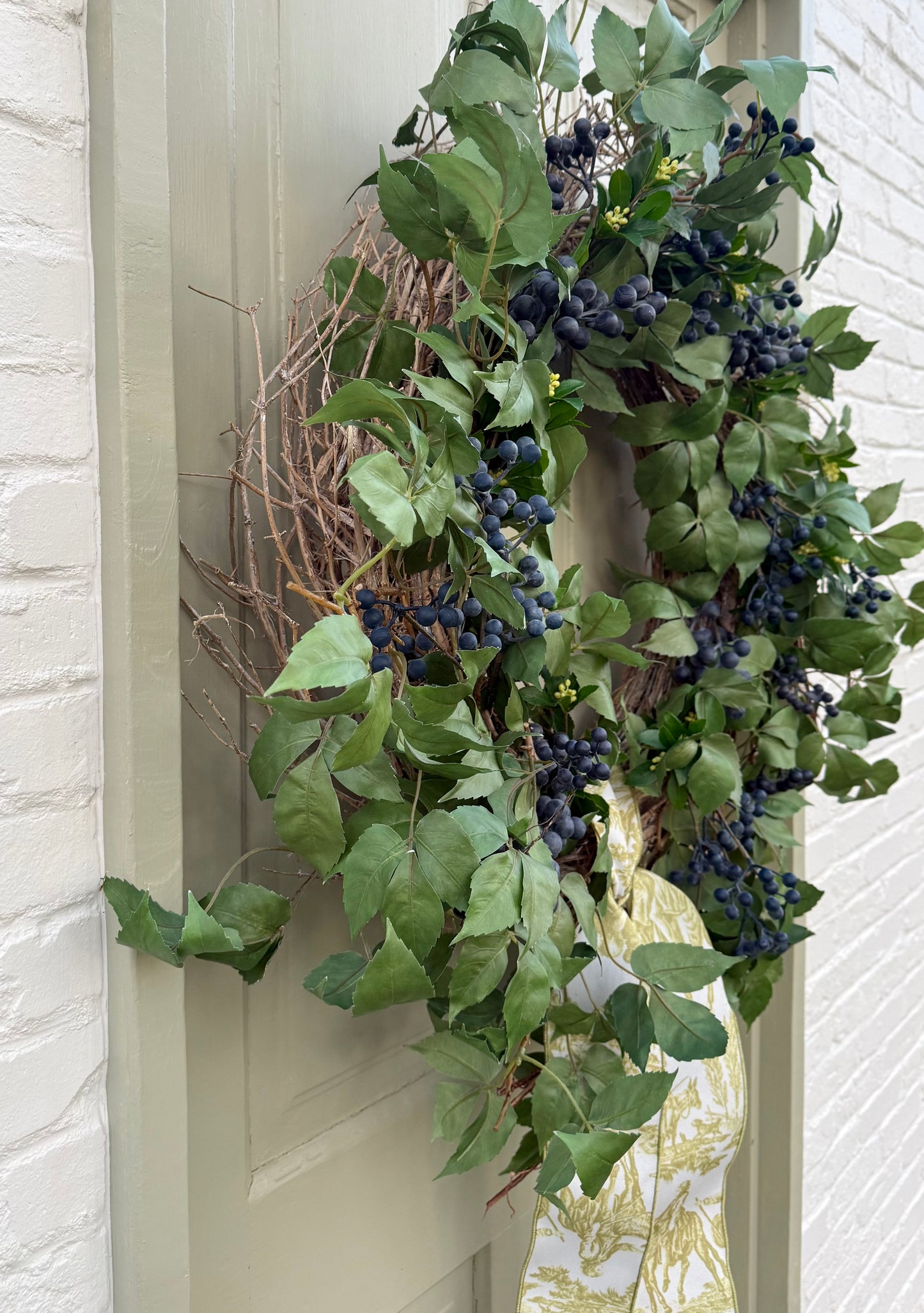 32” XL Faux Blueberry & Birch Spring Summer Front Door Wreath