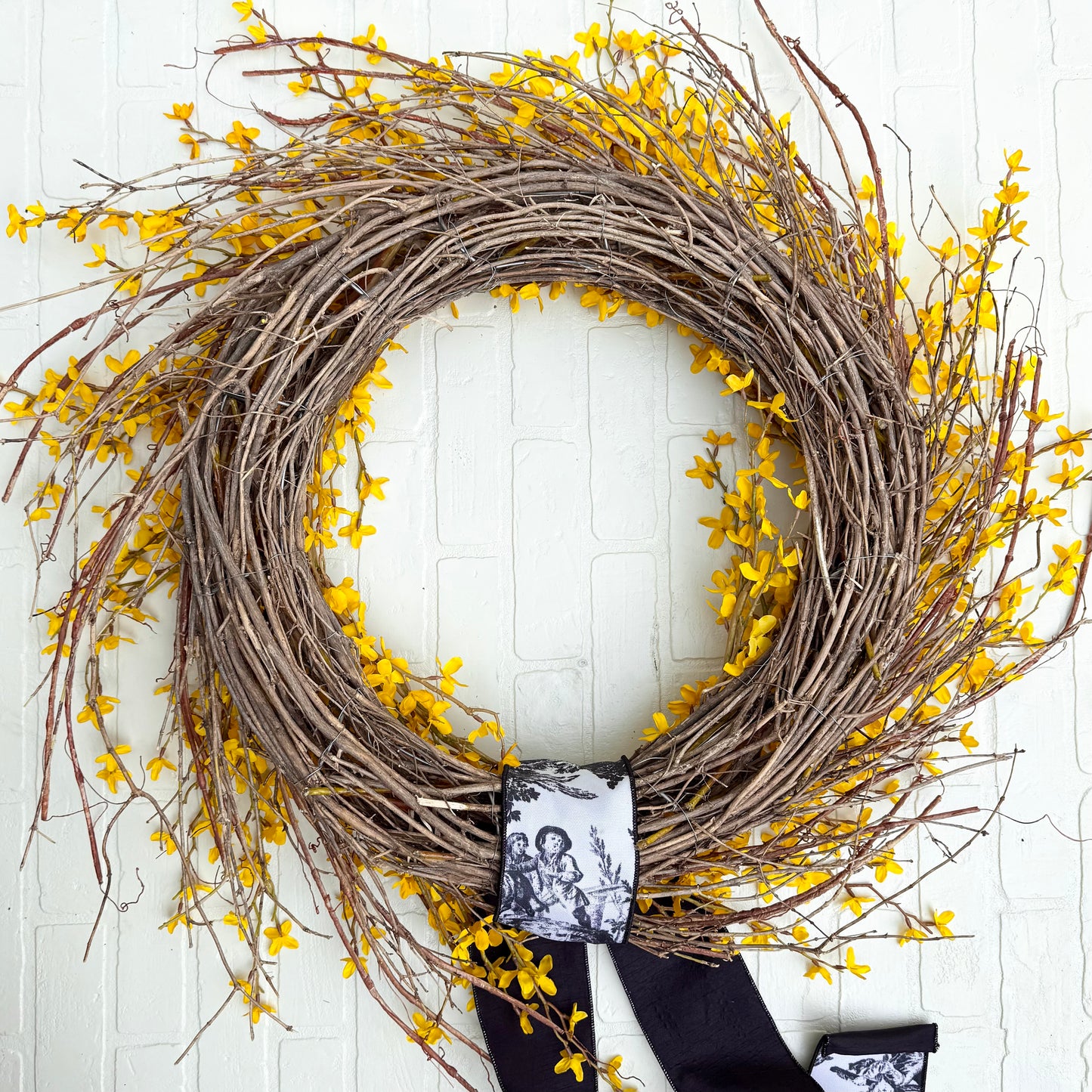 XL 32" Spring Forsythia Front Door Wreath with Designer Ribbon