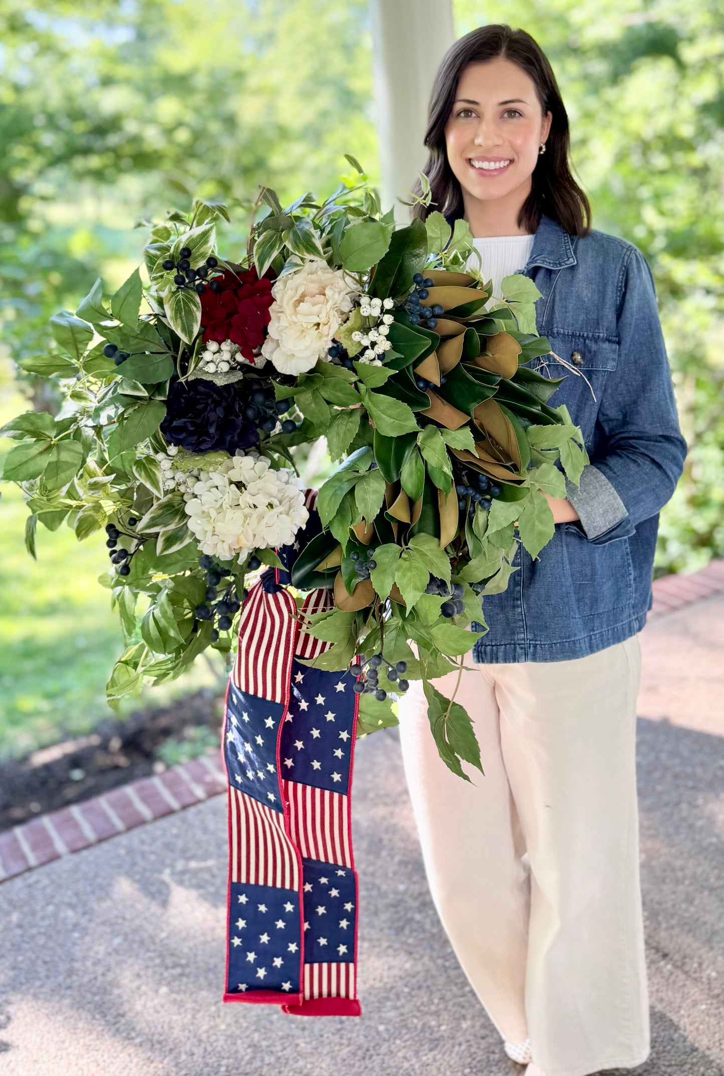 Patriotic Magnolia & Hydrangea Wreath