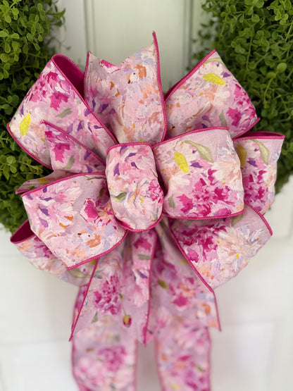 Watercolor Pink Peony Bow