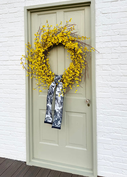 XL 32" Spring Forsythia Front Door Wreath with Designer Ribbon