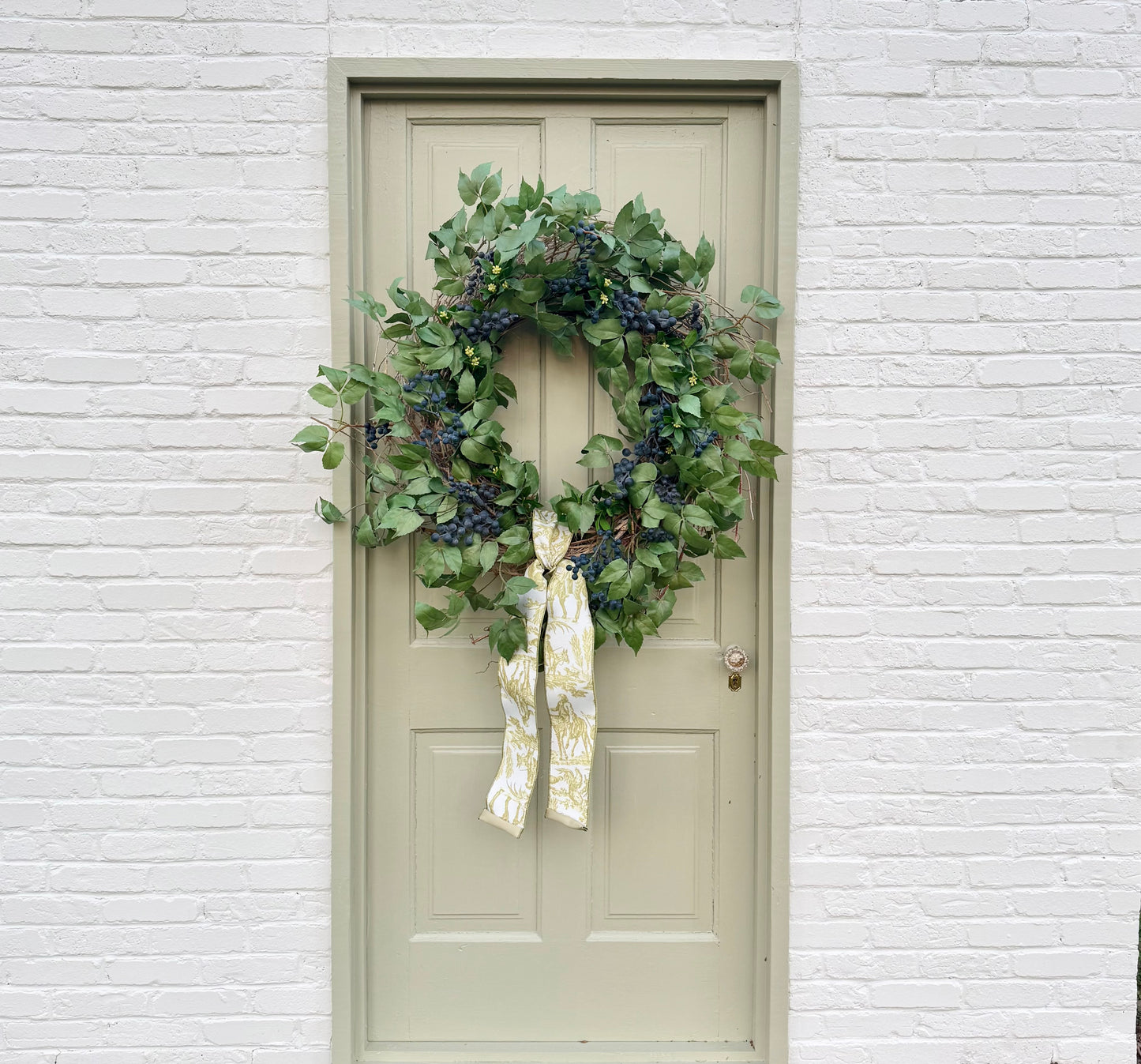 32” XL Faux Blueberry & Birch Spring Summer Front Door Wreath