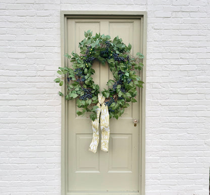 32” XL Faux Blueberry & Birch Spring Summer Front Door Wreath