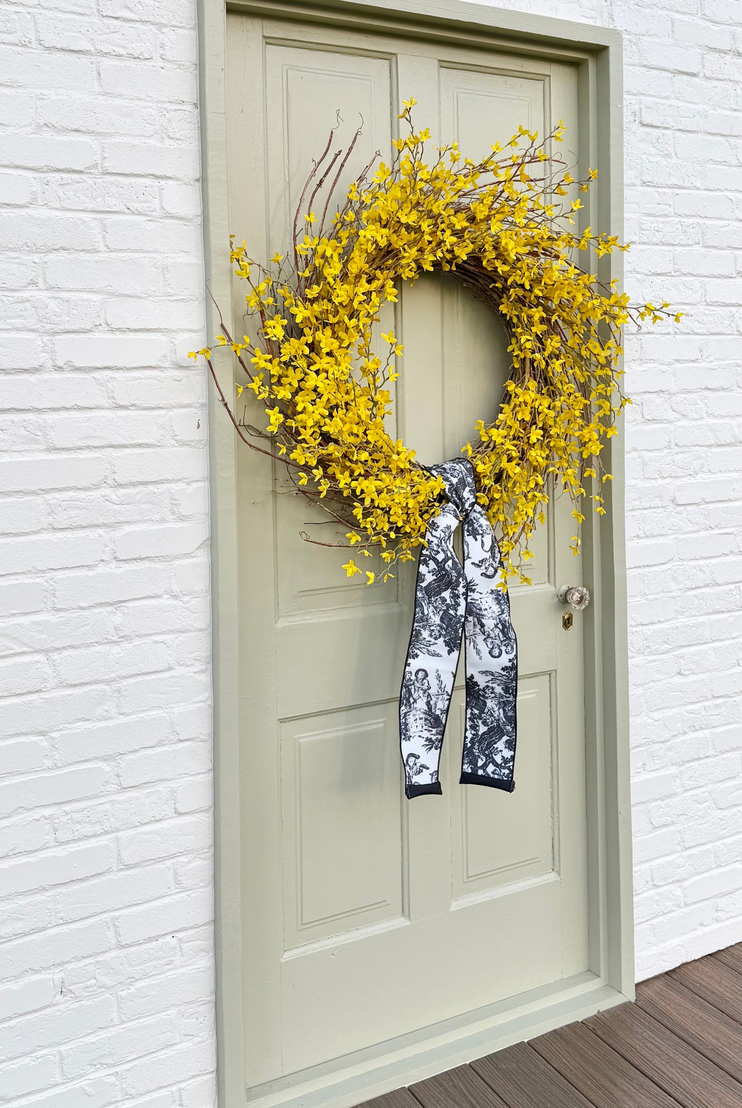 XL 32" Spring Forsythia Front Door Wreath with Designer Ribbon