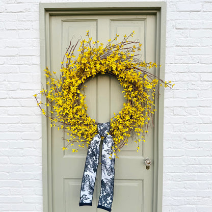 XL 32" Spring Forsythia Front Door Wreath with Designer Ribbon