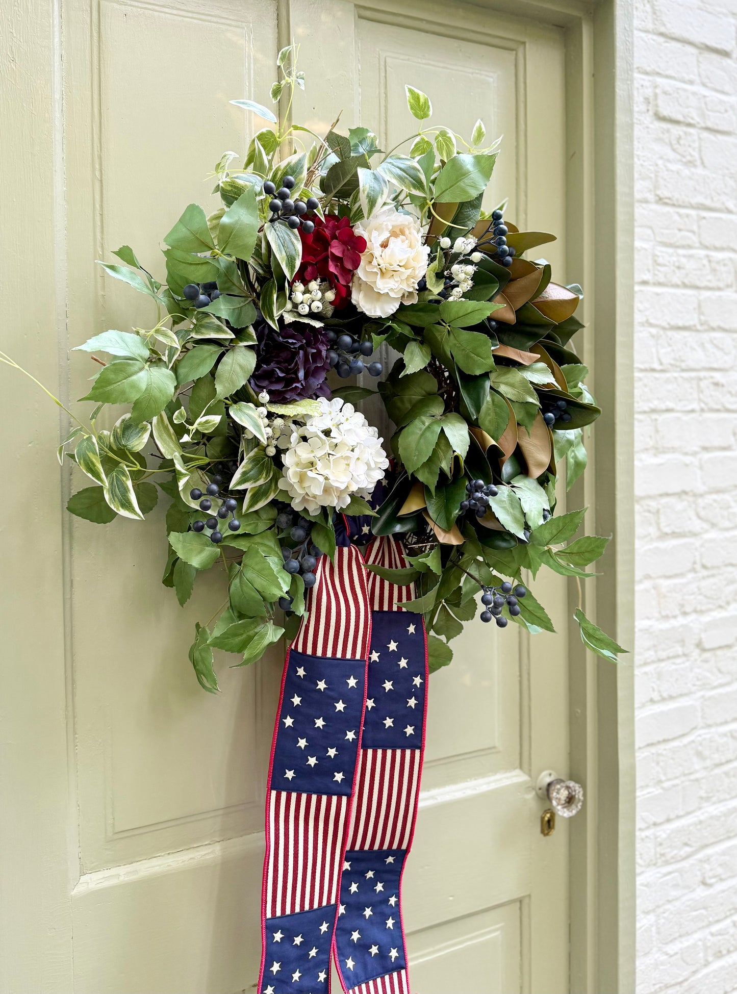 Patriotic Magnolia & Hydrangea Wreath