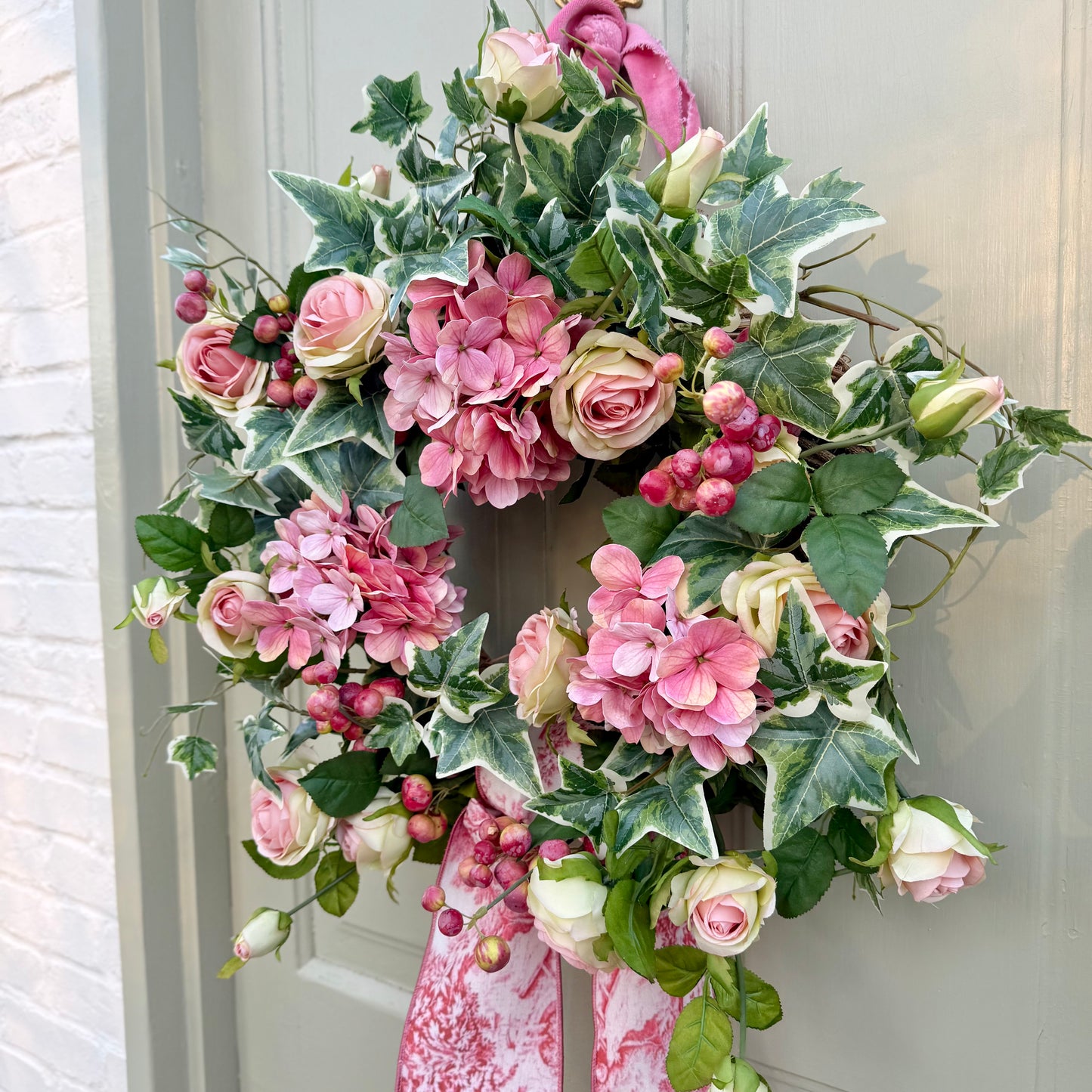 Pink Hydrangea & Rose Wreath