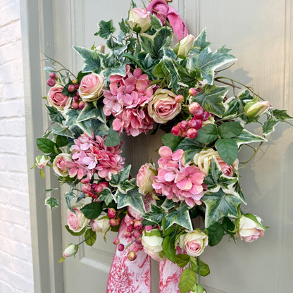 Pink Hydrangea & Rose Wreath