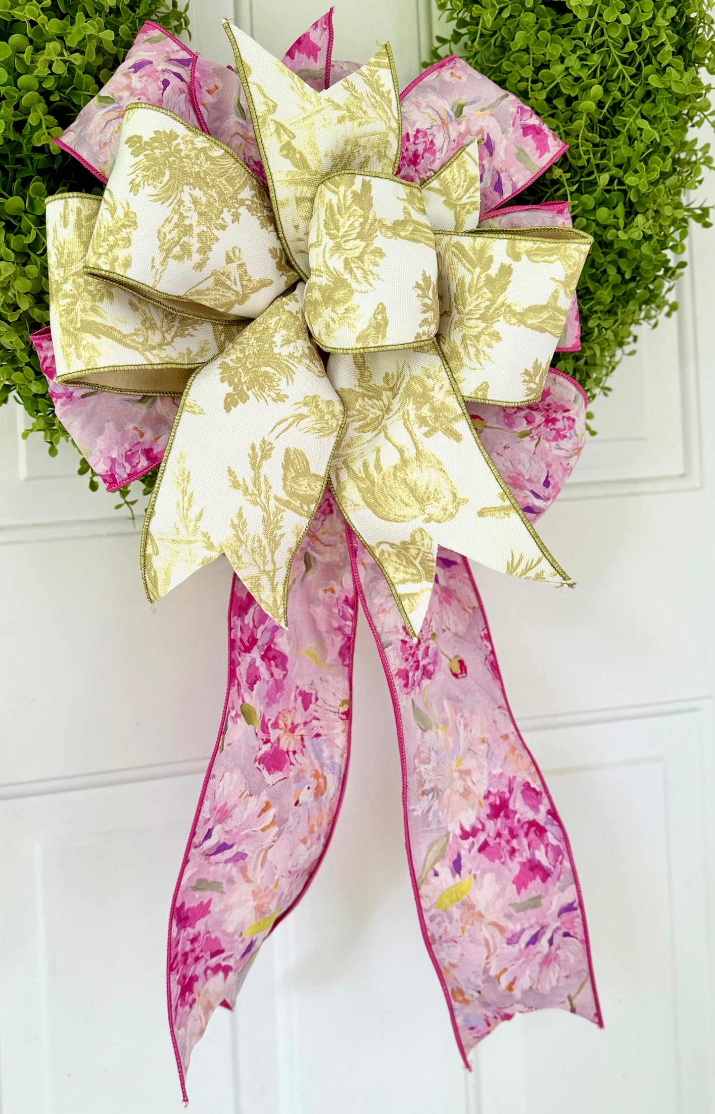 Sunny Lime Toile & Peony Bow