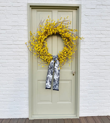 XL 32" Spring Forsythia Front Door Wreath with Designer Ribbon