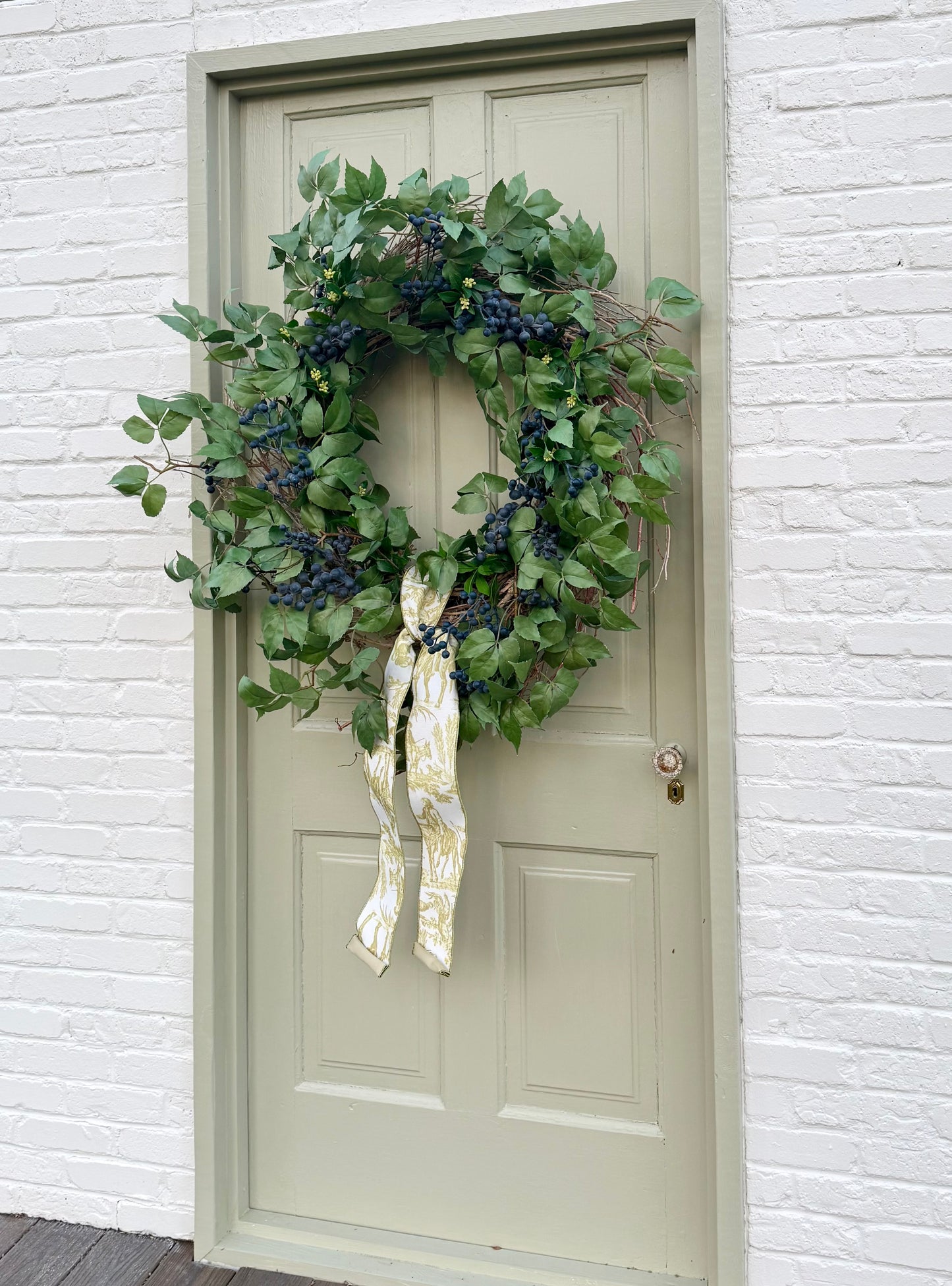 32” XL Faux Blueberry & Birch Spring Summer Front Door Wreath